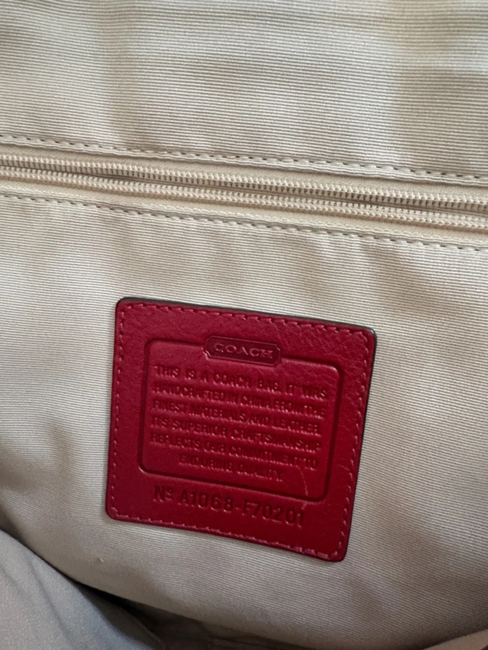 Coach Red Canvas Messenger Bag with Cream Strap and Tan Trim - Picture 9 of 12